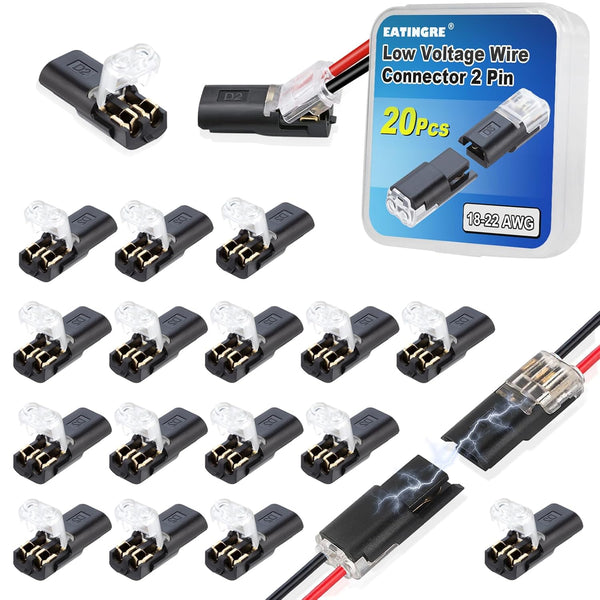 eatingre 20Pcs Double Wire Plug in Connector, LED Light Strip Low Voltage Connectors