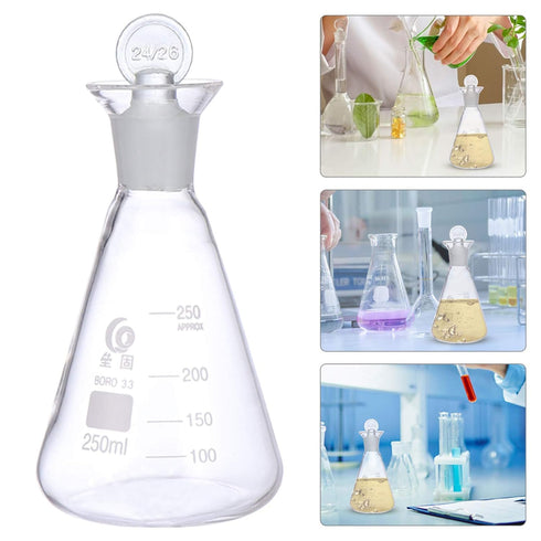 Glass Conical Flask Graduated Borosilicate Erlenmeyer Flask with Ground Stopper for Lab Experiment Chemistry - 250ml