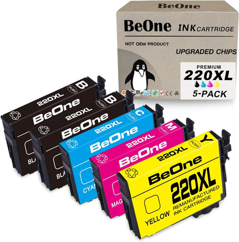 BeOne Remanufactured Ink Cartridges for Epson 220XL T220 T220XL, 5-Pack for Workforce WF-2630 WF-2650 WF-2660