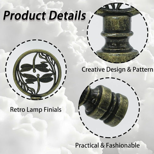 GIN GEOMIR 2 Pcs Dragonflies Lamp Finial, Dragonfly Design Solid Metal Finials for Table, Floor Lamp Bronze