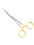 Premium German Stainless Steel, Set of 2 PCS Gold Handle Mosquito Locking HEMOSTAT Forceps, Straight + Curved 5"
