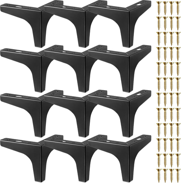 Chumia 12 Pieces 4 Inch Black Furniture Legs, Metal Furniture Replacement Feet