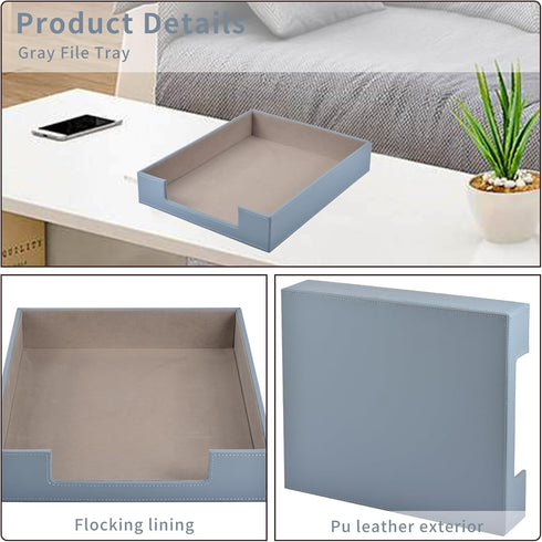 Leather Letter Tray, Luxury Desk Organizer for Mail, Paper, Files, Grey