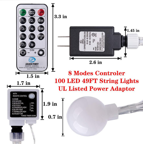 AWQ 100 49 8 LED FT Globe Ball String Lights Fairy String Lights Plug in with Remote Modes Extendable for Indoor