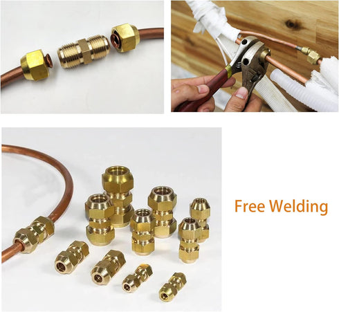 5/8-Inch AC Pipe Joint Connectors, Free Welding Brass Coupler Adapters for Air Conditioning Copper Pipe