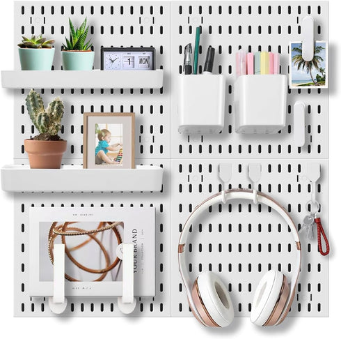 Wall Organizer Peg Board, Elevate and Declutter Your Gaming and Office Space, White