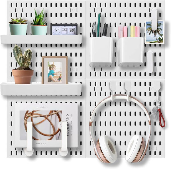 Wall Organizer Peg Board, Elevate and Declutter Your Gaming and Office Space, White