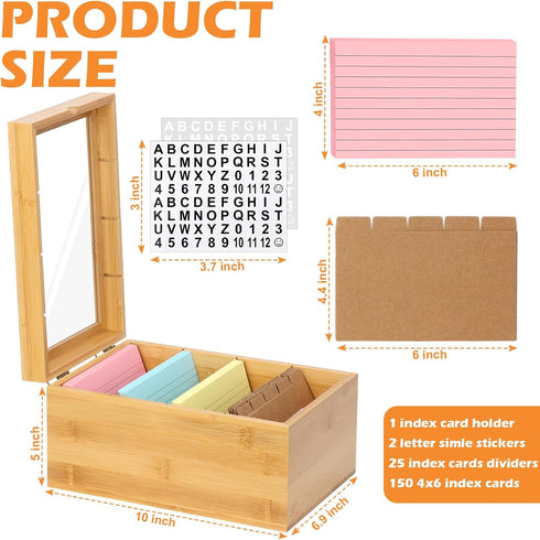 DLUGOPIS 4x6 4 150 25 2 Index Card Holder with Dividers Bamboo Index Card Organizer Box Compartments Flash Cards Holder