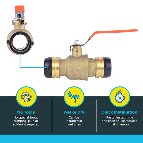1-1/4 1-1/4 Inch UXLBV35 SharkBite x Ball Valve, Push To Connect Brass Water Shut-Off Plumbing Fitting