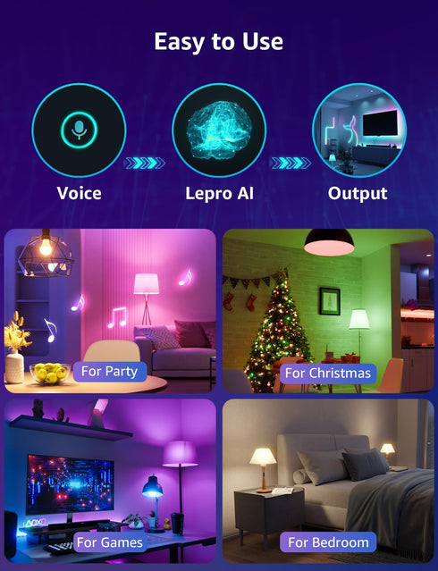 Lepro B1 AI Smart Light Bulbs, WiFi & Bluetooth RGBWW Color Changing LED Bulb, 4 Packs