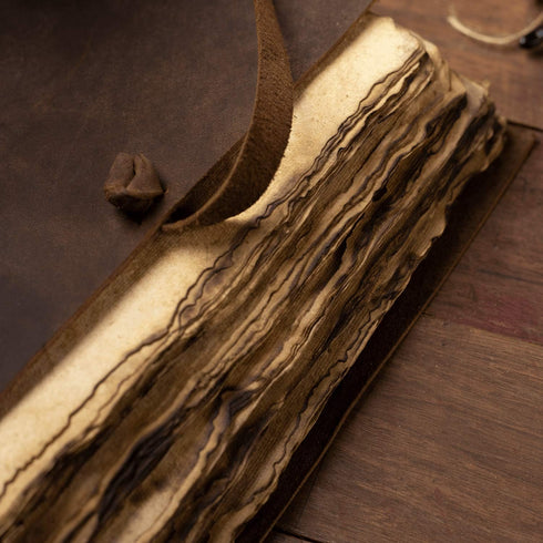 Vintage Leather Journal, Burnt Deckle Edge Vintage Paper, Handmade Leather Bound Journal, 240 Pages (9" x 6")