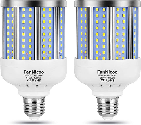 2 Pack 280W Equivalent LED Corn Light Bulb, 4000 Lumen 6500K Cool White Daylight, E26/E27 Medium Base