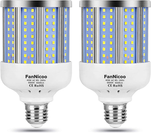 2 Pack 280W Equivalent LED Corn Light Bulb, 4000 Lumen 6500K Cool White Daylight, E26/E27 Medium Base