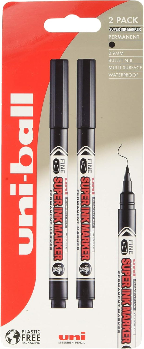 uni Super Ink Marker PNA-125 Black, Plastic Free Packaging, Pack of 2