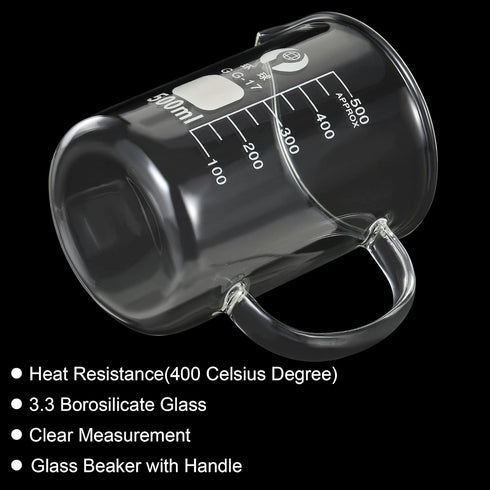PATIKIL 500ml Glass Beaker with Handle, 3.3 Borosilicate Glass Graduated Measuring Cups with Spout