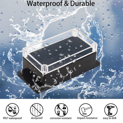 Junction Box IP65 Waterproof ABS Plastic Electrical Project Case with Clear Cover, Fixed Ear 6.22x3.54x2.36 inch (158 x