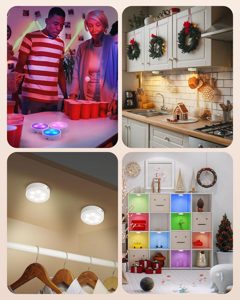 13 Dimmer Timer3 Pack GOODEA.fun Puck Lights with Remote, RGB Colors LED Under Cabinet Lights, Rechargeable Baterry