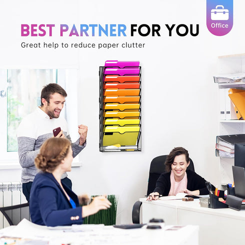 Wall File Organizer, 11-Tier Mesh Hanging File Organizer for Papers, Folders, Ideal for Office Home, Black