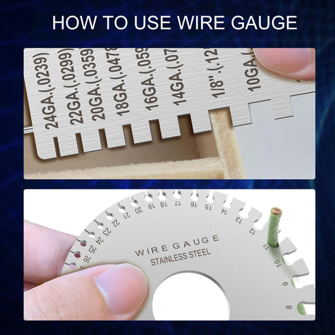 Professional Wire Gauge Measuring Tool - Set of 2, Stainless Steel Metal Thickness Gauge & Dual-Sided Round Gauge