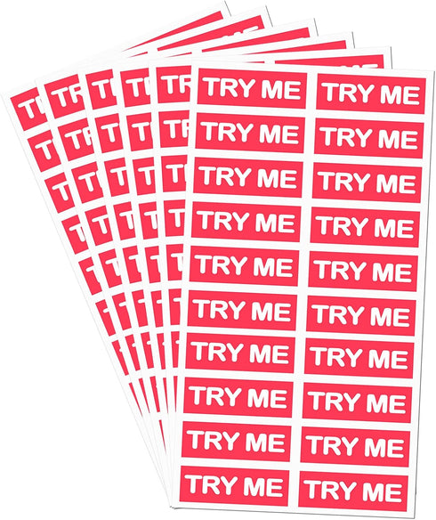 Top label Try Me Stickers, Tester Sample Label for Cosmetics, Pink Sample Stickers 1.25x0.5 Inch, 500 Pcs