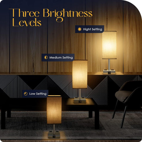 3 Dimmable Bulb Soilsiu Bedside Lamp with USB Ports - Touch Control Table Lamp for Bedroom with USB C+A Charging Ports
