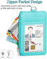 Teskyer Badge Holder with Side Zip Pocket, Leather ID Holder Wallet with Neck Lanyard for Office Staffs
