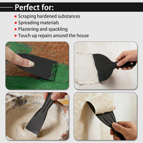 Jiashuoda Set 3Pcs 1.5"/3"/6" Spackle Spackling, Plastic Putty Knife - Black Plastic Scraper Tool, Sizes Knife