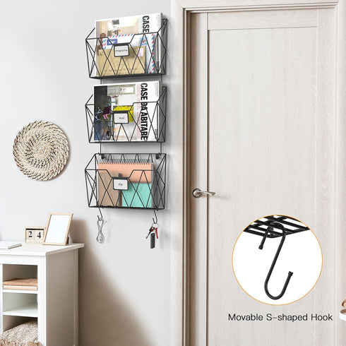YBING Wall File Organizer, Mesh Hanging Wall Files Holder 6 Pack with Hooks for Papers Folders Files, Black