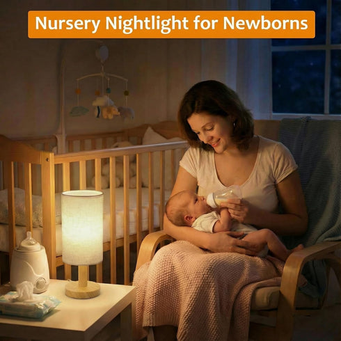 Set 2 Dimming 2700K Spaces(5W 50K Touch Bedside Table Lamps of - Stepless USB Powered, Minimalist Wood Base Linen