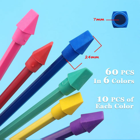 Tamaki 60 Pack Pencil Top Erasers, Cap Erasers, 6 Colors, Toppers Eraser for Kids
