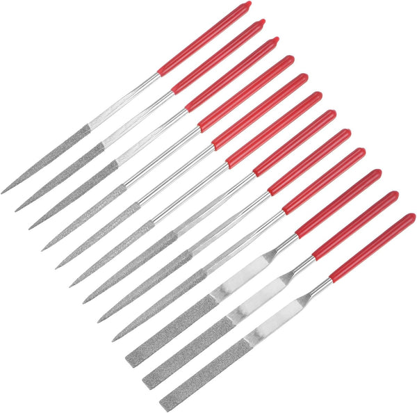 uxcell 12pcs Mini Diamond Needle File Set, 120 Grits Small Metal Files for Glass Wood Stone Hand Tools