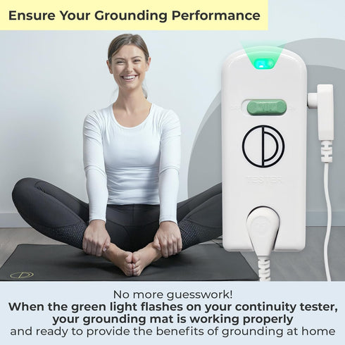Grounding Continuity Tester for Earthing Products - Easy to Use Grounding Mat Tester with Green Light & Grounding Cord - Continuity Tester to Test Cord, Grounding Mat & Grounding Sheets