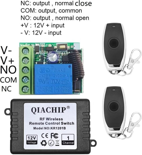 12V 1CH 433Mhz 164ft (1relays) DC RF Wireless Relay Module Remote Control Momentary Switch Transmitter and Receiver