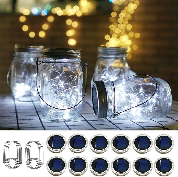 Solar Mason Jar Lights, 12 Pack 30 LED Waterproof Lid Light with