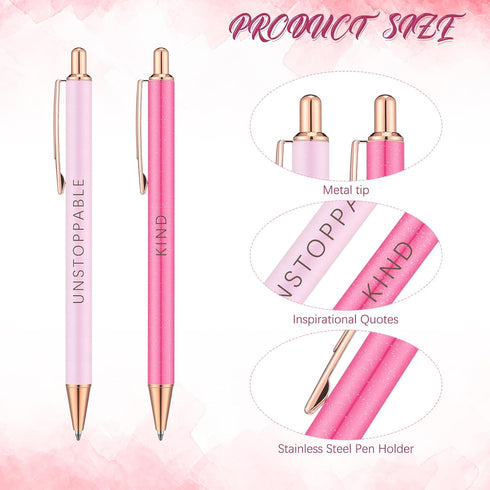 Outus 6 Pcs Fancy Pens for Women Motivational Cute Pens Women Boss Lady Gifts Metal Colored Pretty Pens with 2 Gift Box Pastel Inspirational Pens Retractable Ballpoint Pens for Office (Inspirational)