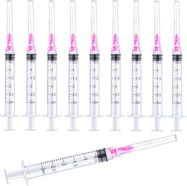 100 Pack 3ml Plastic Luer Lock Syringe with 18Gauge and Cap, Individually Sealed for Scientific Labs, Measuring Liquid