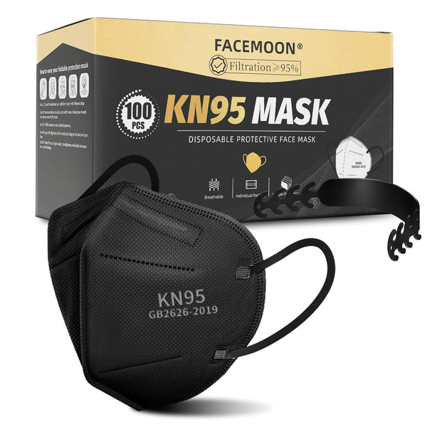 KN95 Face Masks Black Adults - 100 Pack Disposable Masks Comfortable 5-Layer