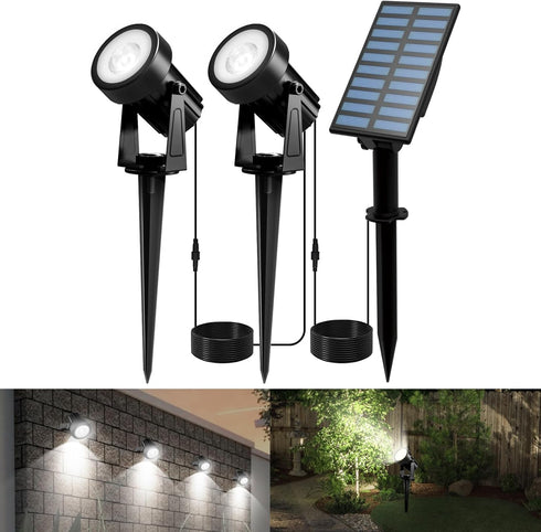 T-SUNUS Christmas Solar Spot Lights Outdoor White 6000K IP65 Waterproof 2-in-1 Landscape