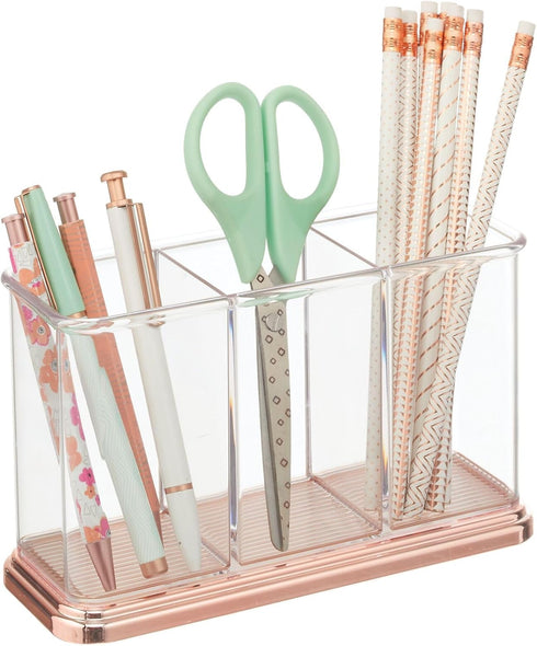 mDesign Plastic Organizer Cup Holder - Divided Storage Organizer for Desks, 3 Sections for Pens, Pencils, Markers,