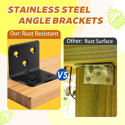Evadow 80Pcs 1.2x 1.2 1.5 90 Stainless Steel Black Angle Brackets, x Corner Braces for Wood Furniture, Degree L