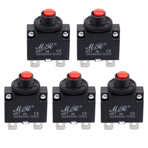 4 Amps Thermal Circuit Breakers, 125/250V AC 32V DC Push Button Manual Reset Overload Protector Circuit Breaker Switch,