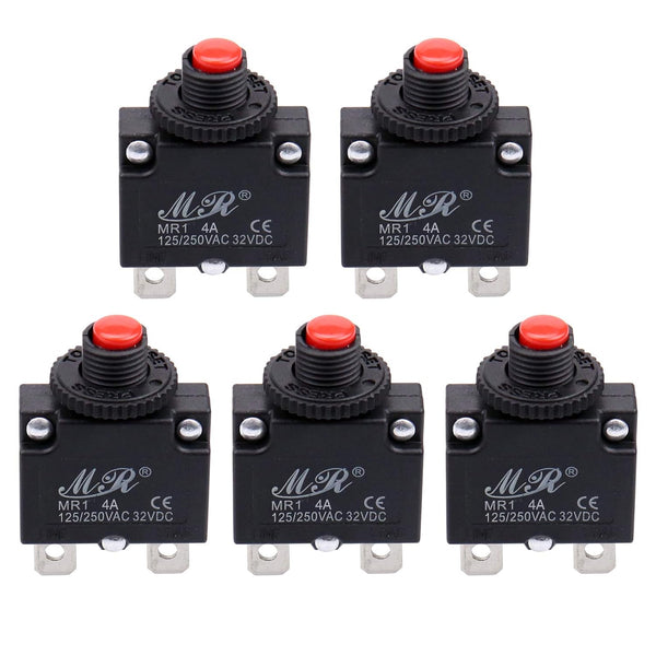 4 Amps Thermal Circuit Breakers, 125/250V AC 32V DC Push Button Manual Reset Overload Protector Circuit Breaker Switch,