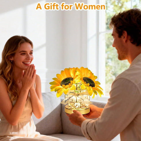 3-Colour Dimming 2 Handmade Sunflower Lamp, Rechargeable Cordless Touch Table Lamp, Infinitely Small Night Light