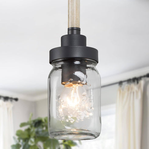 LOG BARN Mini Mason Jar Pendant Light, Farmhouse Pendant Lights Kitchen Island,