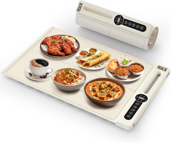 MUALIK Warming Mat for Food, Roll-UP Fast Heating Silicone with 6 Level Temperature,
