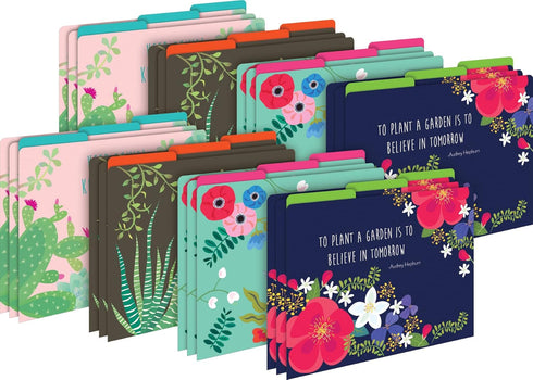 Barker Creek Petals & Prickles Designer File Folders, Set of 24, Colorful Flowers and Succulents, Letter-Size