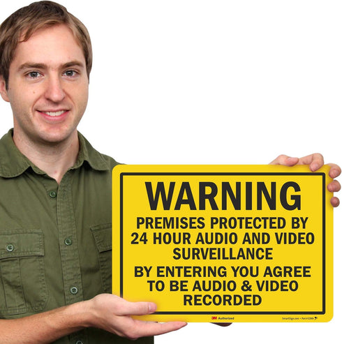 "Premises Protected by 24 Hour Audio and Video Surveillance" Label by SmartSign | 14" x 10" Reflective Decal