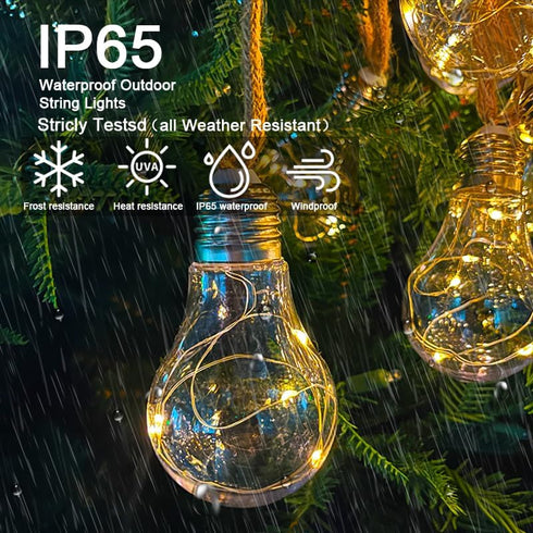 ShineU 30 20 Bulbs, 8 Feet LED Outdoor String Lights with Warm White Edison Shatterproof Solar-Powered Modes Hemp Rope