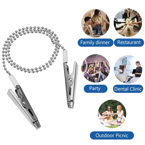 QFGasre 6pcs Dental Bib Clips Bib Holder Dental Napkin Clip Metal Napkin Clip Chain Hands Free Alligator Clamps Neck