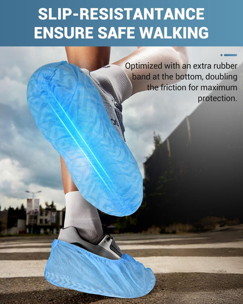 X-Large 100 Count Disposable Shoe Covers, Non-Slip Premium Cloth Boot Covers, Fits Up to Size 13 US Men - Blue
